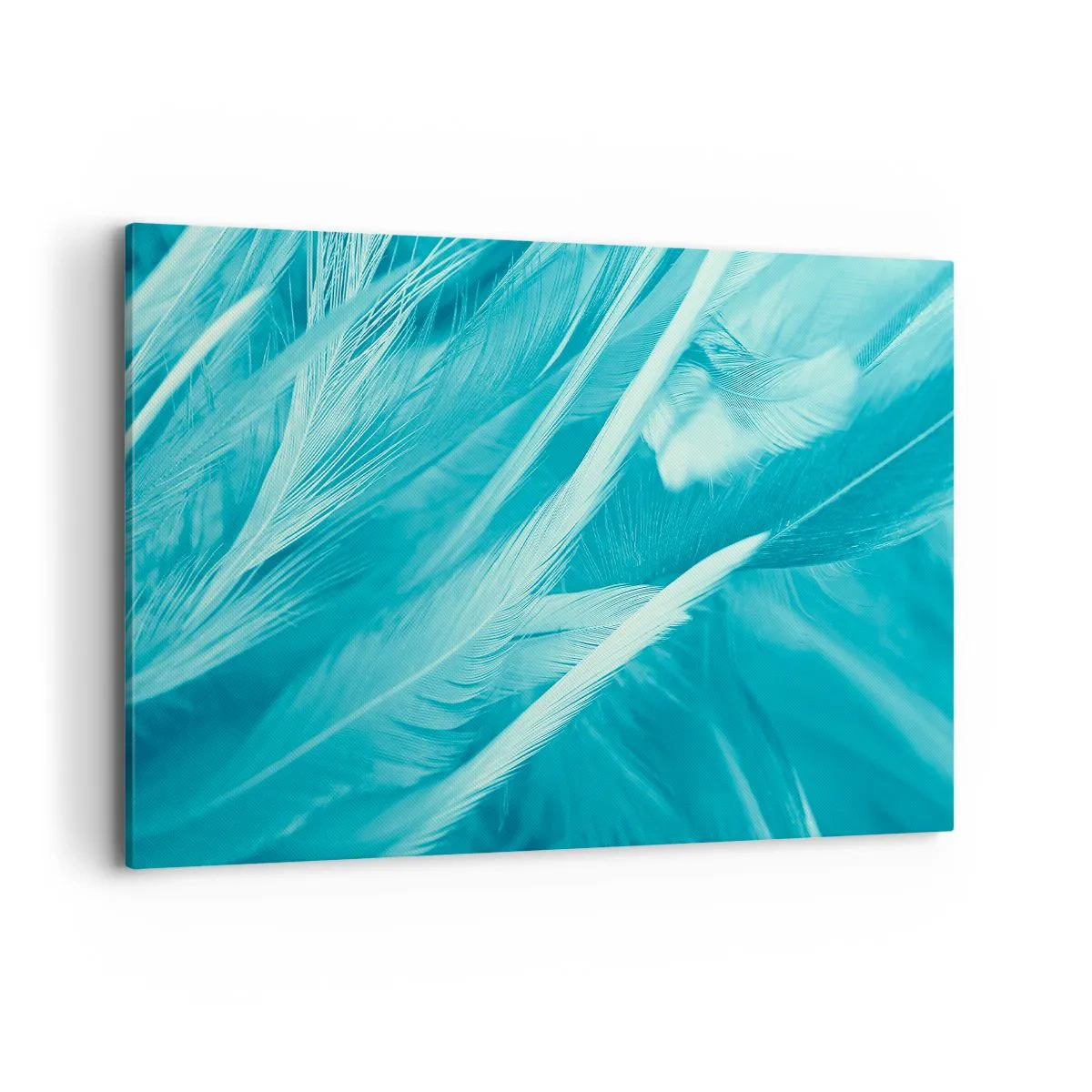 Cuadro sobre lienzo - Impresión de Imagen - Delicadas plumas turquesas en primer plano - 120x80cm - Un manto real  - Decoración de pared moderna para salón y dormitorio ARTTOR