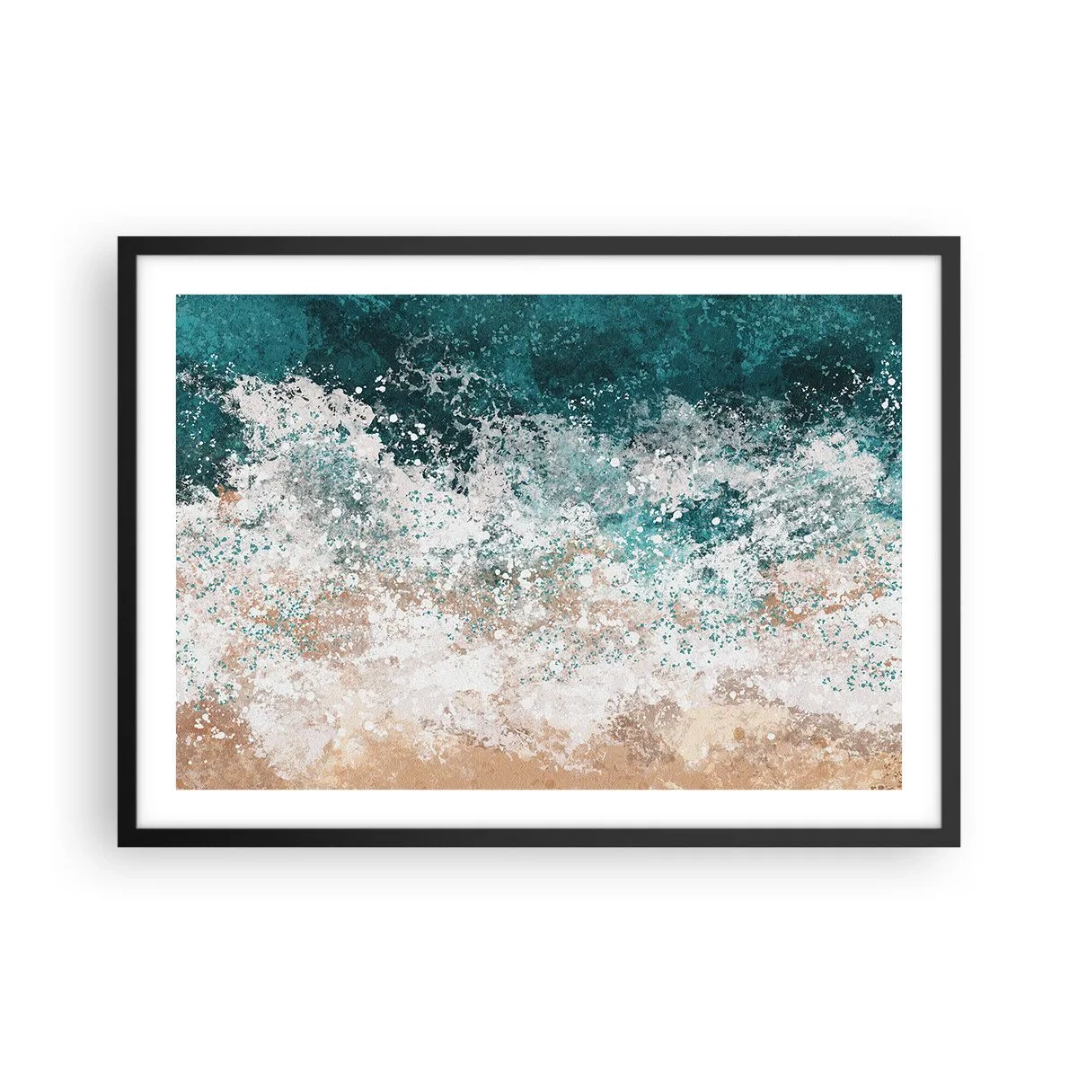 Póster en marco negro - Ola marina abstracta en tonos turquesa y beige - 70x50cm - Historias del mar - Decoración de pared moderna para salón y dormitorio ARTTOR