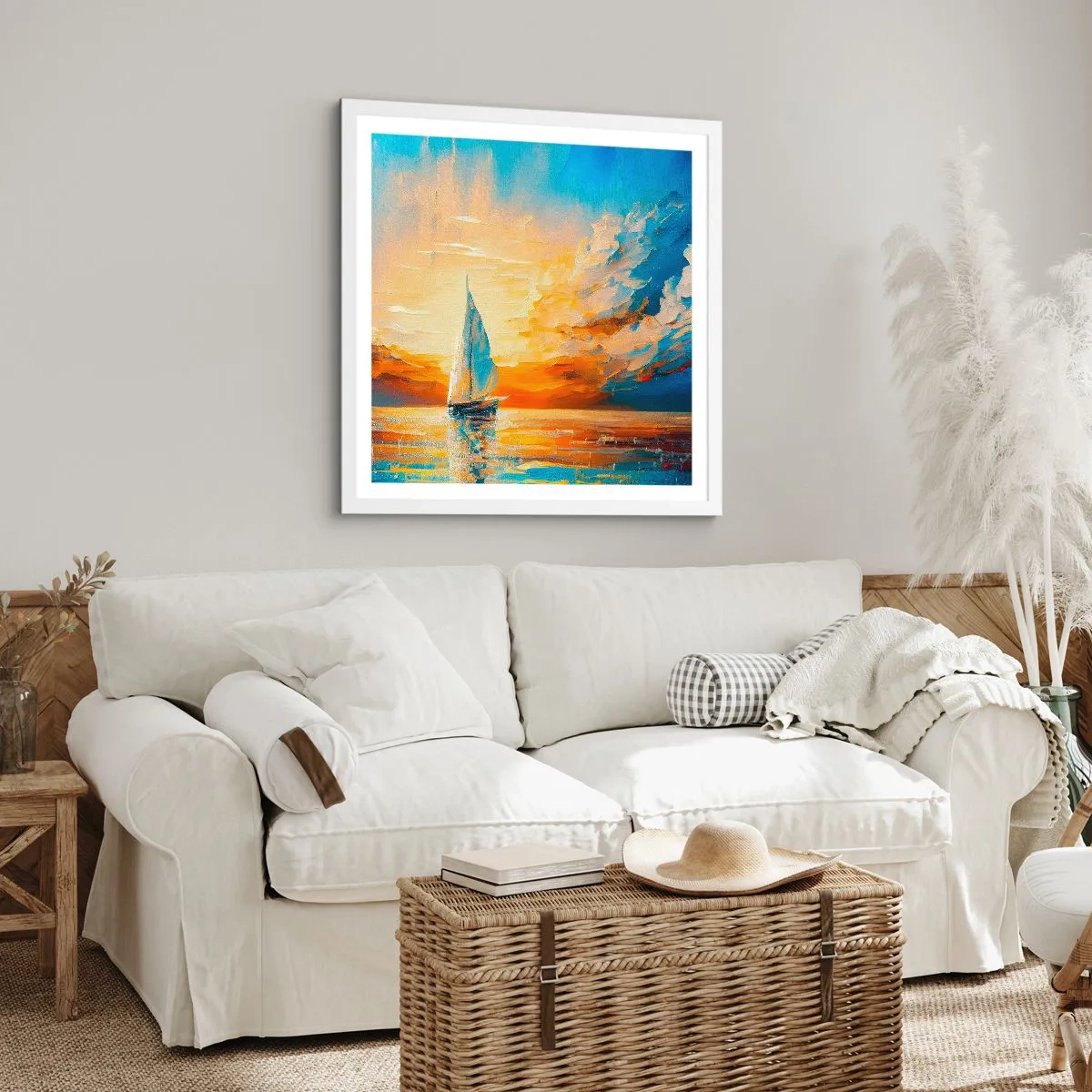 Póster en marco blanco - Navegando en oro - 30x30 cm