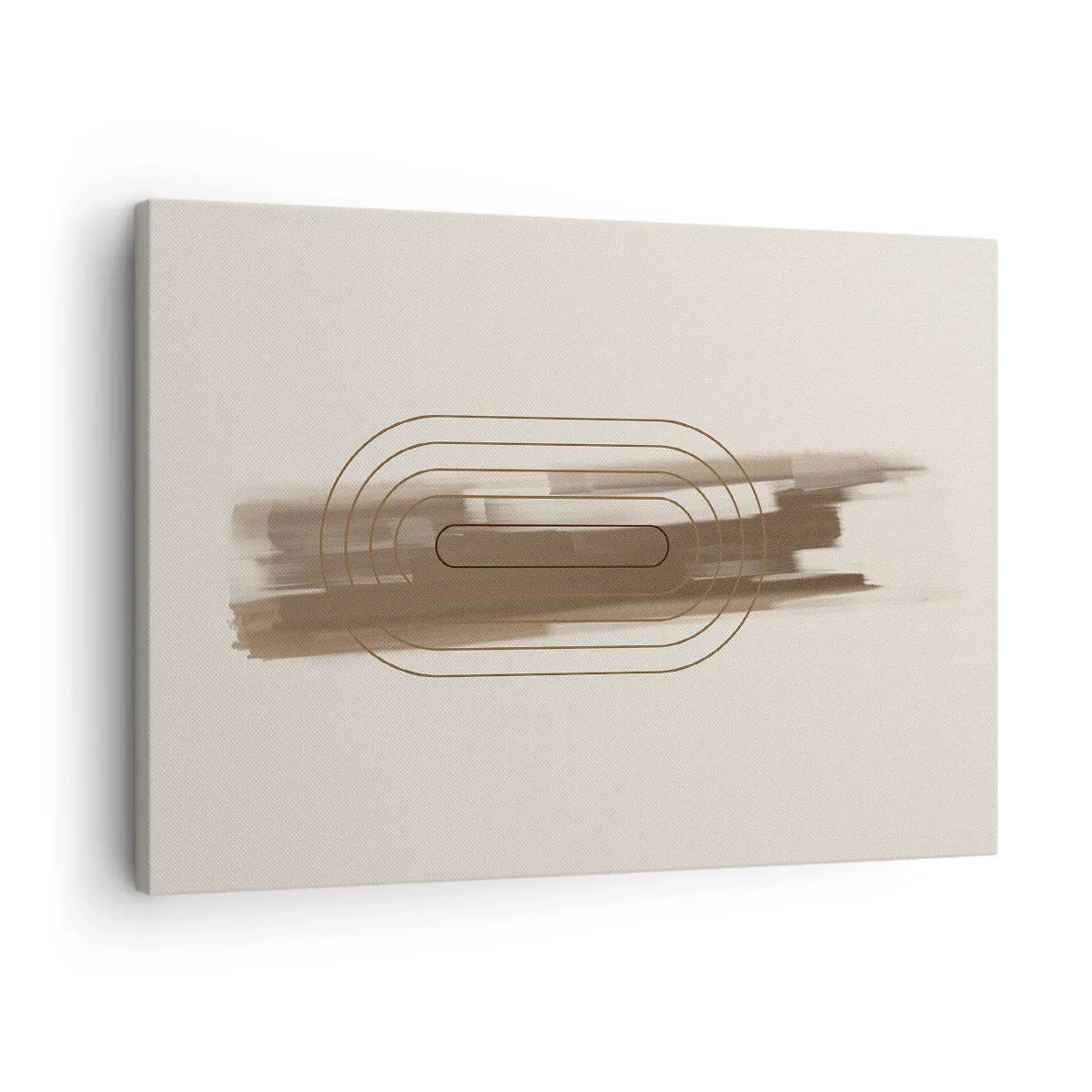 Cuadro sobre lienzo - Impresión de Imagen - Una composición minimalista en tonos beige y gris con un patrón geométrico. - 70x50cm - Un soplo de gris - Decoración de pared moderna para salón y dormitorio ARTTOR