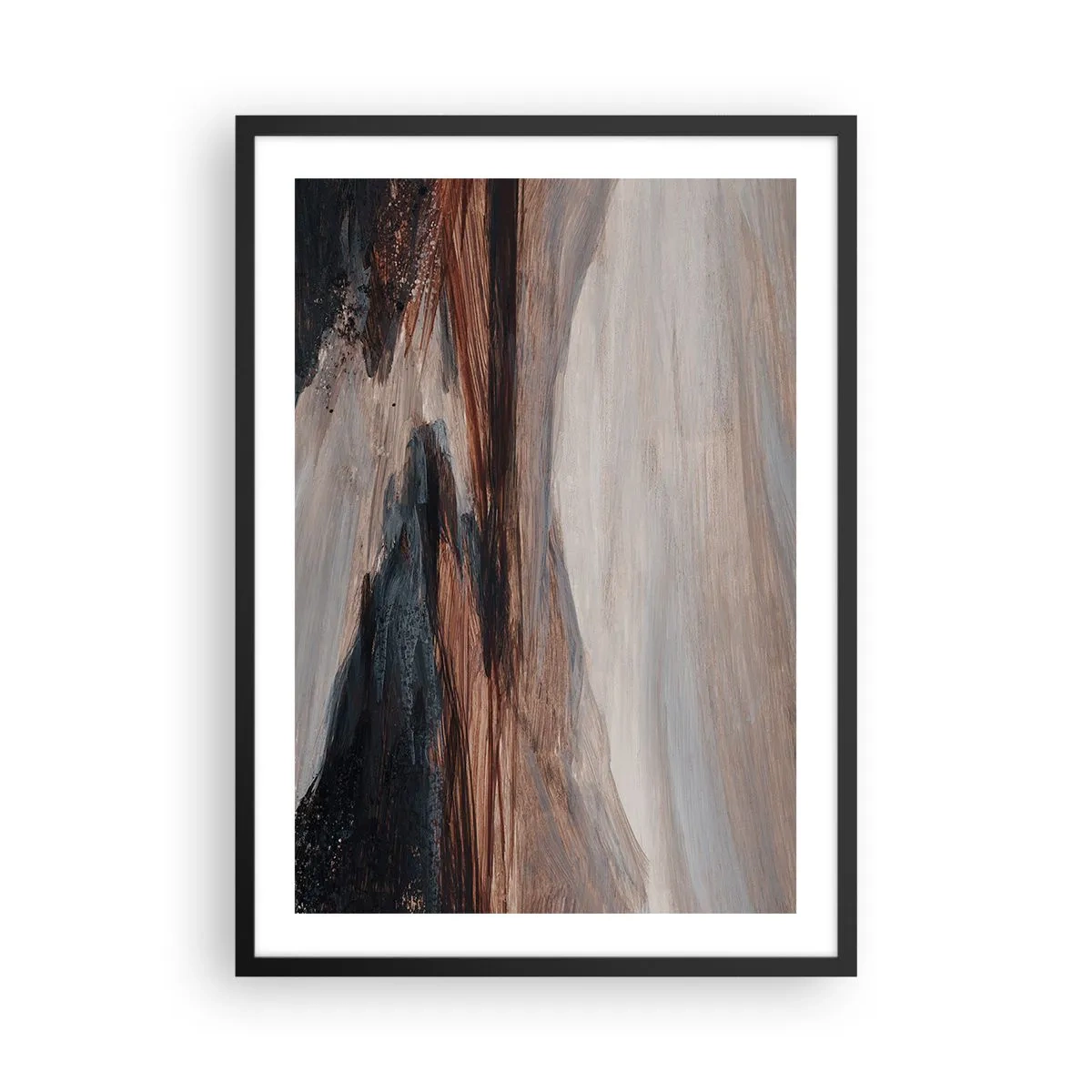 Póster en marco negro - Composición abstracta en tonos marrones y negros. - 50x70cm - Valle apacible - Decoración de pared moderna para salón y dormitorio ARTTOR