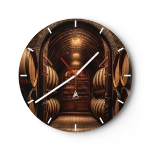 Reloj de pared - Reloj de vidrio - Barriles de madera en una bodega iluminada - 30x30cm - Sótano atmosférico - Decoración de pared moderna para salón, cocina y dormitorio ARTTOR