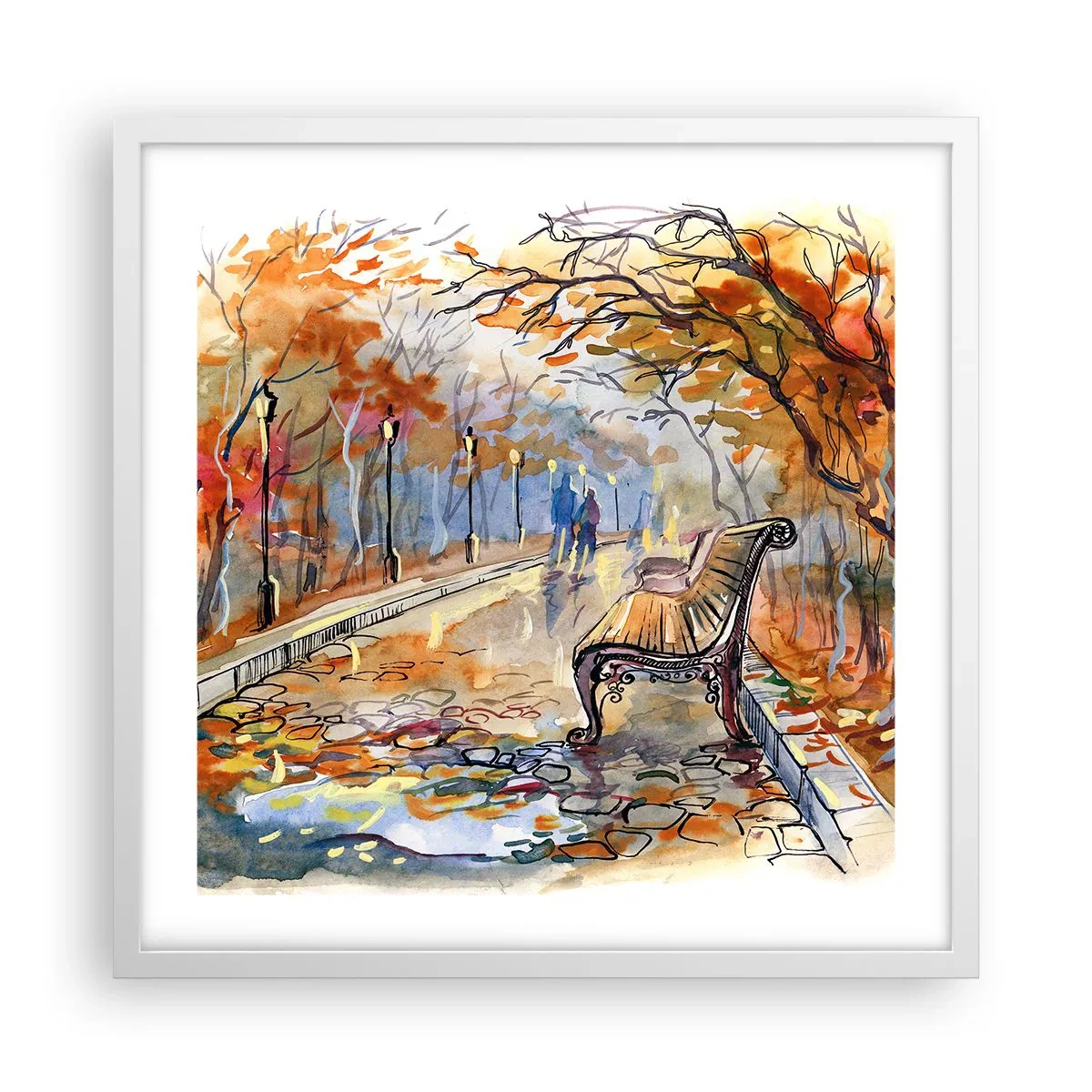 Póster en marco blanco - Caminemos juntos hacia el otoño - 50x50 cm