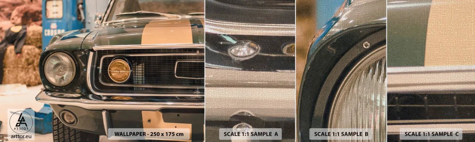 Muestra de fotomural Premium Canvas - Encuentro con una leyenda - Auto, Automotor, Vieja escuela - 100x30 cm