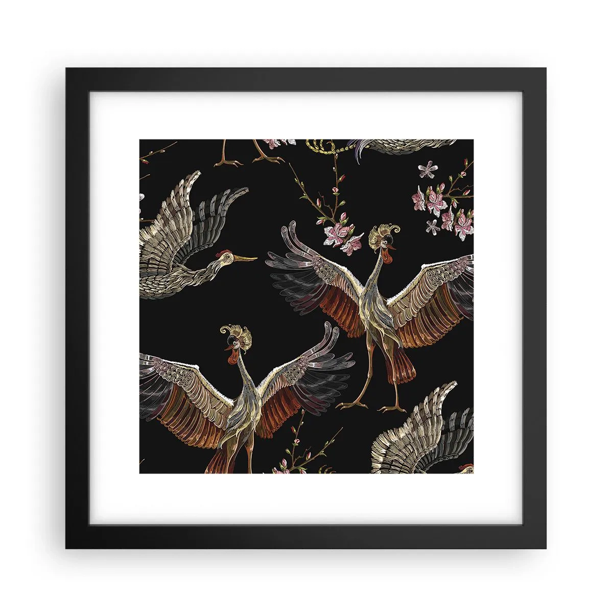 Póster en marco negro - Aves de cuento de hadas - 30x30 cm