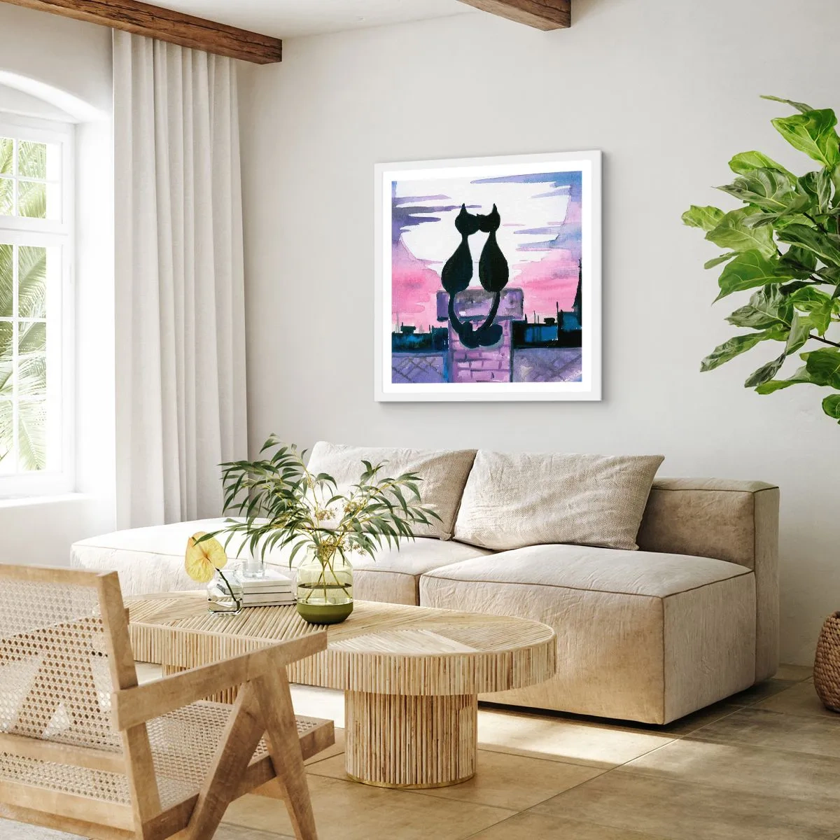 Póster en marco blanco - Cita bajo la luna - 40x40 cm