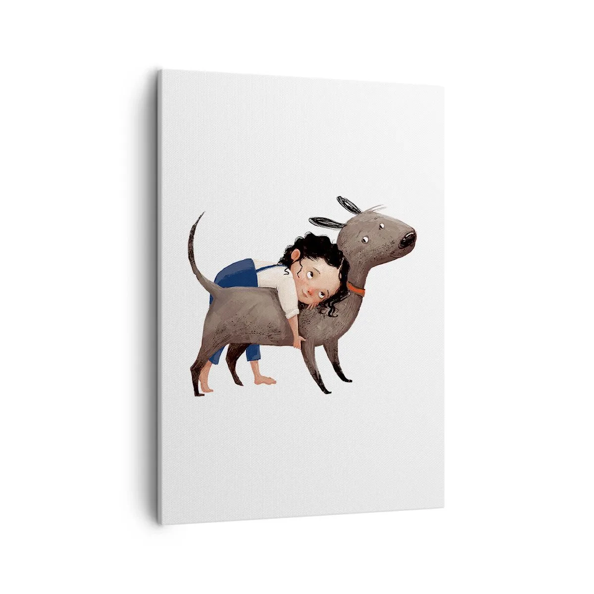 Cuadro sobre lienzo - Impresión de Imagen - Ilustración de estilo de dibujos animados de un niño abrazando a un perro. - 50x70cm - Mejores amigos - Decoración de pared moderna para salón y dormitorio ARTTOR