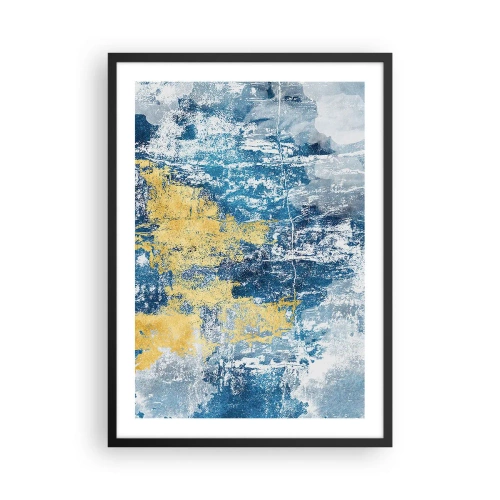 Póster en marco negro - Composición abstracta de azul y dorado en textura. - 50x70cm - Una abstracción serena - Decoración de pared moderna para salón y dormitorio ARTTOR