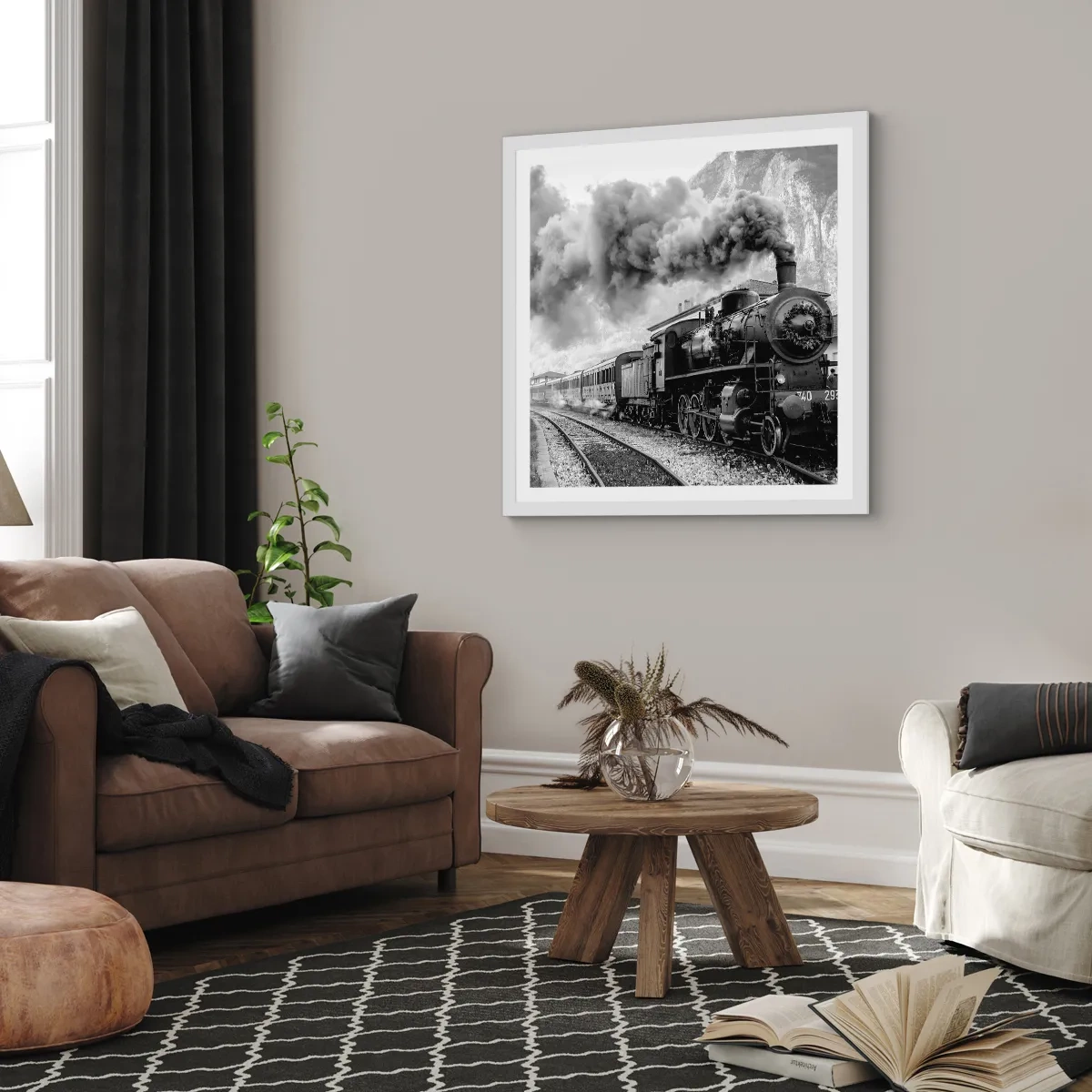 Póster en marco blanco - Rumbo a la estación... - 30x30 cm