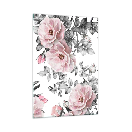 Cuadro sobre vidrio - Impresiones sobre Vidrio - Piérdete entre las flores rosas - 50x70cm - Entre las rosas - Decoración de pared moderna para salón y dormitorio ARTTOR