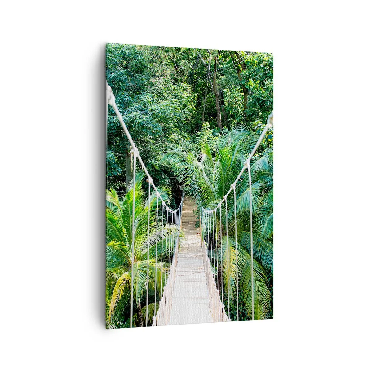 Cuadro sobre lienzo - Impresión de Imagen - Un puente colgante en una selva tropical llena de vegetación. - 80x120cm - ¡Bienvenido a la selva! - Decoración de pared moderna para salón y dormitorio ARTTOR