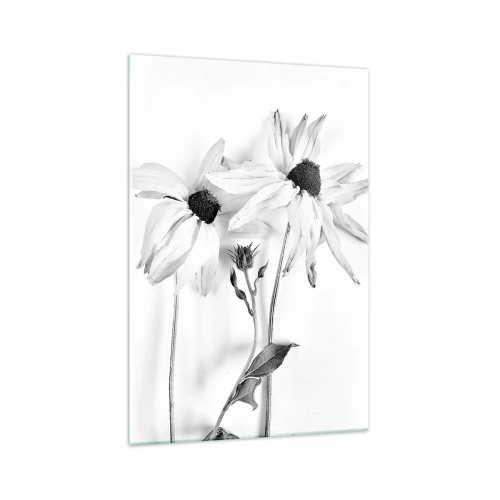Cuadro sobre vidrio - Impresiones sobre Vidrio - Flores en blanco y negro con una composición sutil. - 70x100cm - Nadie quiere estar solo - Decoración de pared moderna para salón y dormitorio ARTTOR