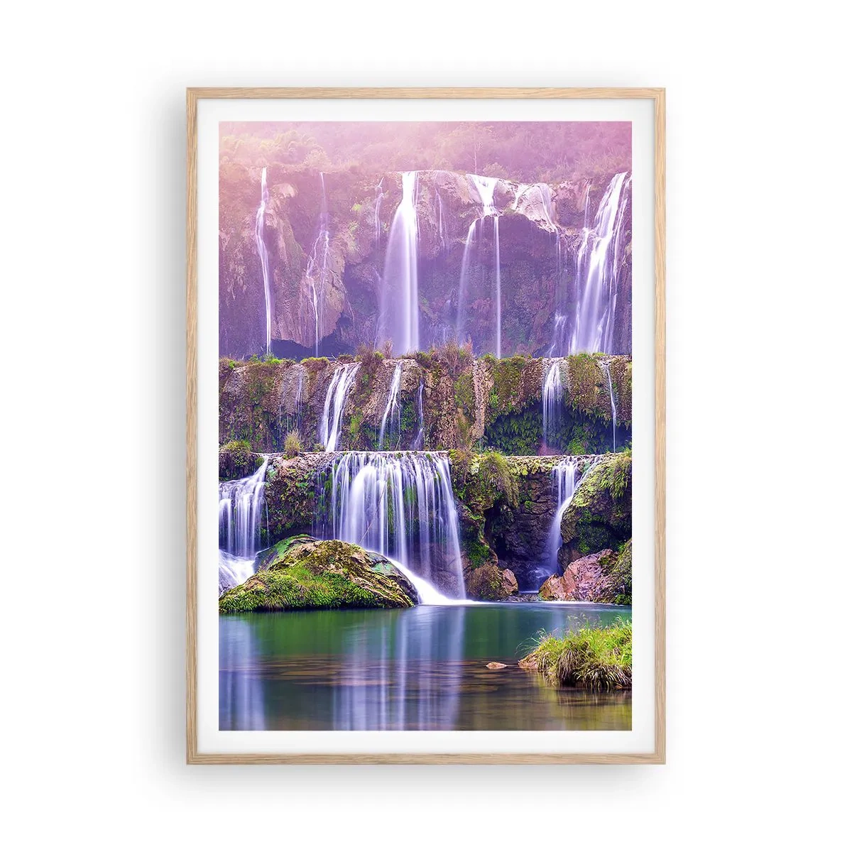 Póster en marco roble claro - Escalera al cielo - 70x100 cm