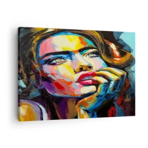Cuadro sobre lienzo - Impresión de Imagen - Retrato colorido de una mujer en estilo expresionista. - 70x50cm - Sueños - Decoración de pared moderna para salón y dormitorio ARTTOR