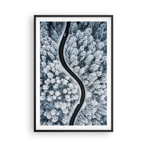 Póster en marco negro - A través de un bosque invernal - 61x91 cm