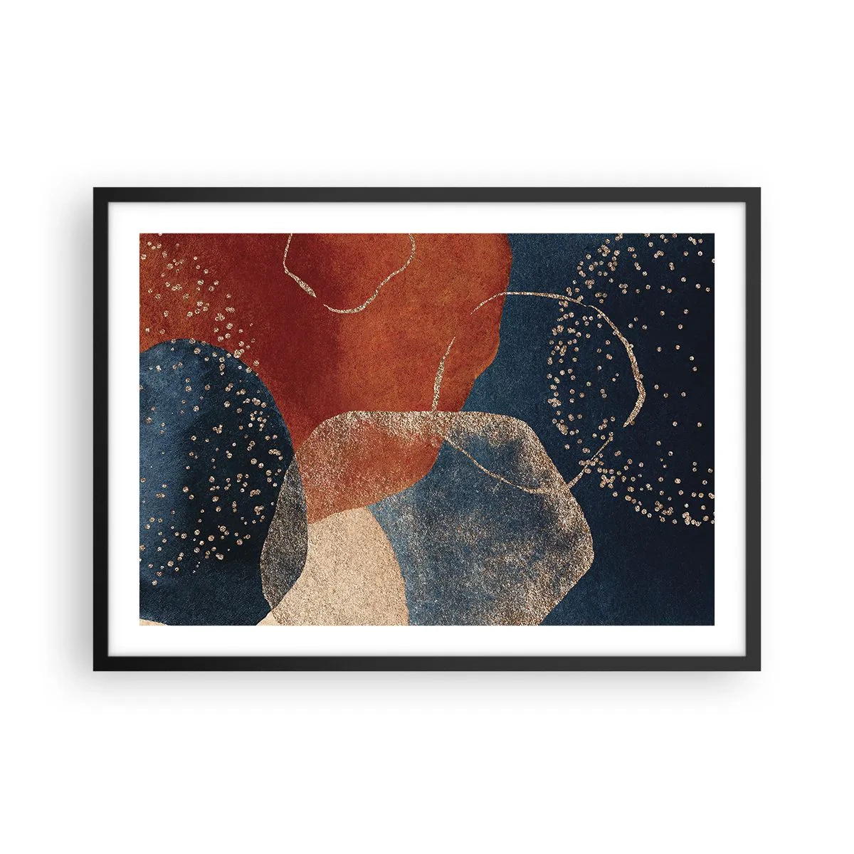 Póster en marco negro - Formas abstractas en tonos de rojo y azul. - 70x50cm - La ligereza del ser - Decoración de pared moderna para salón y dormitorio ARTTOR