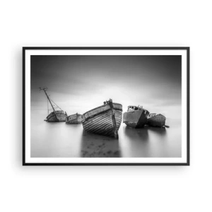 Póster en marco negro - Barcos abandonados en aguas tranquilas - 100x70cm - Ahora solo quedan los recuerdos... - Decoración de pared moderna para salón y dormitorio ARTTOR