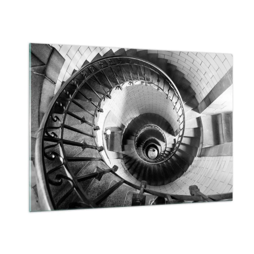 Cuadro sobre vidrio - Impresiones sobre Vidrio - Fotografía en blanco y negro de una escalera de caracol en perspectiva. - 100x70cm - Cada vez más alto - Decoración de pared moderna para salón y dormitorio ARTTOR