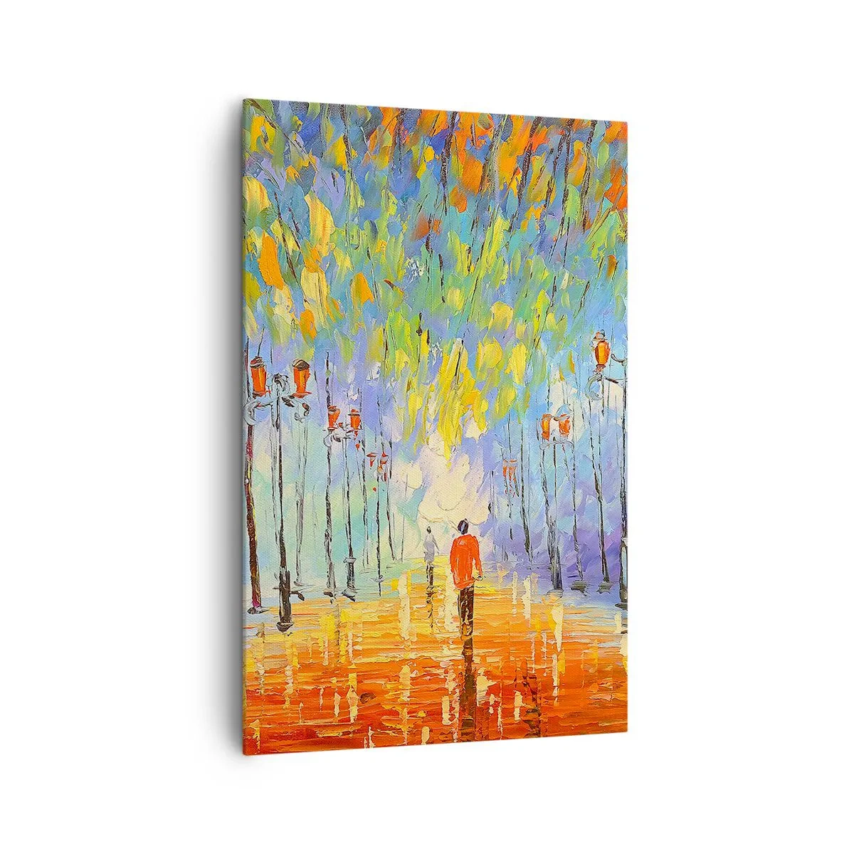 Cuadro sobre lienzo - Impresión de Imagen - Un pintoresco paseo entre los faroles en una noche lluviosa. - 80x120cm - La canción nocturna de la lluvia - Decoración de pared moderna para salón y dormitorio ARTTOR
