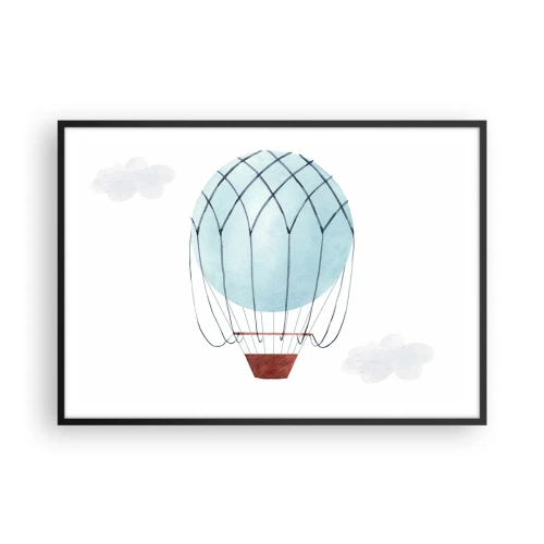Póster en marco negro - Un globo pintado a mano sobre un fondo de delicadas nubes. - 100x70cm - Acariciando las nubes - Decoración de pared moderna para salón y dormitorio ARTTOR