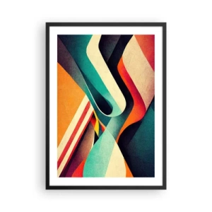 Póster en marco negro - Ondas abstractas en vibrantes colores retro - 50x70cm - Composición intensa - Decoración de pared moderna para salón y dormitorio ARTTOR