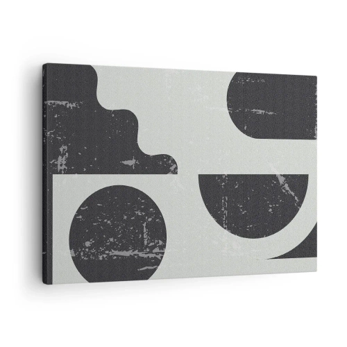 Cuadro sobre lienzo - Impresión de Imagen - Patrones geométricos en tonos negros y grises. - 70x50cm - Composición arriba y abajo - Decoración de pared moderna para salón y dormitorio ARTTOR