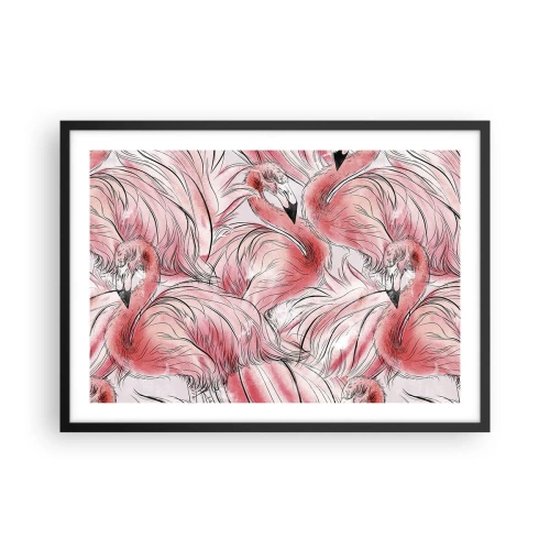 Póster en marco negro - Delicados dibujos de flamencos rosados - 70x50cm - Ballet de aves - Decoración de pared moderna para salón y dormitorio ARTTOR