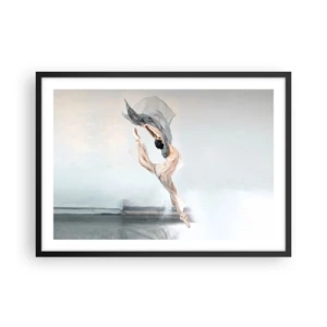 Póster en marco negro - Una bailarina en movimiento dinámico contra un fondo claro. - 70x50cm - En el arrebato de la danza - Decoración de pared moderna para salón y dormitorio ARTTOR