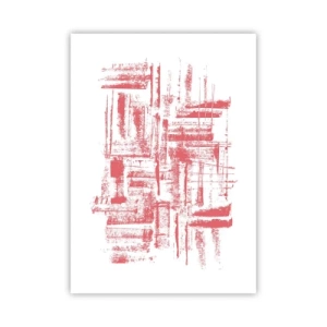 Póster - Líneas geométricas rojas sobre fondo blanco - 50x70cm - Ciudad roja - Decoración de pared moderna para salón y dormitorio ARTTOR