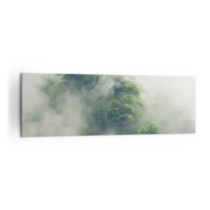 Cuadro sobre lienzo - Impresión de Imagen - Árboles verdes en una espesa niebla contra un fondo natural - 160x50cm - Envuelto en niebla - Decoración de pared moderna para salón y dormitorio ARTTOR