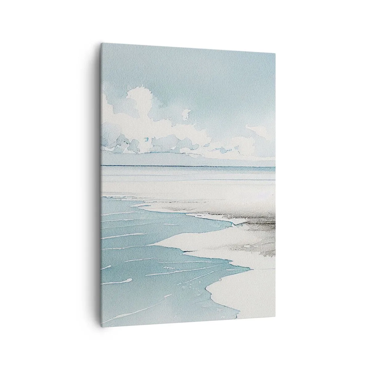 Cuadro sobre lienzo - Impresión de Imagen - Un mar tranquilo y una playa en tonos claros de azul. - 70x100cm - Suave marea otoñal - Decoración de pared moderna para salón y dormitorio ARTTOR