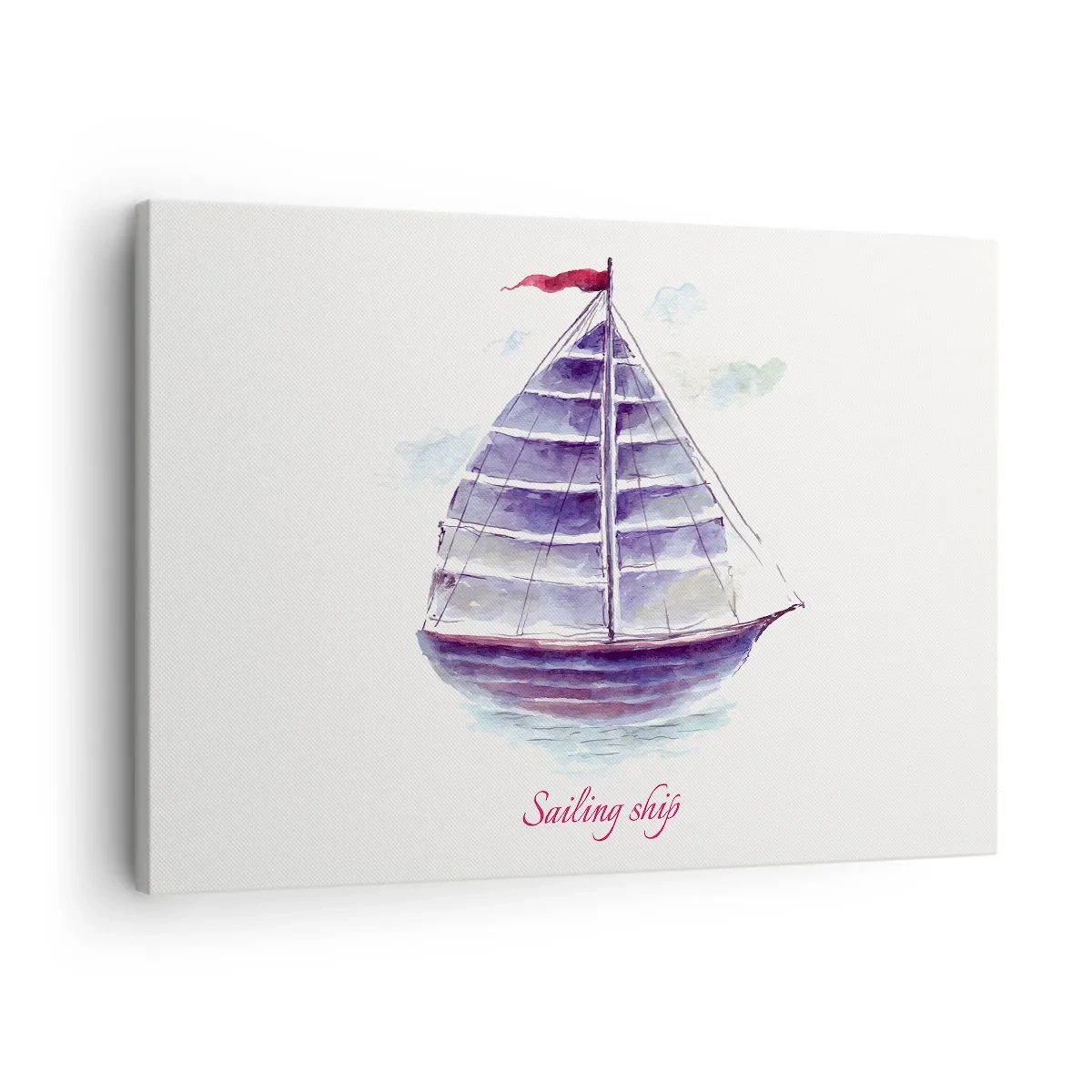 Cuadro sobre lienzo - Impresión de Imagen - Una pintura de acuarela de un velero en el agua con una delicada inscripción. - 70x50cm - Velas izadas y aguas tranquilas - Decoración de pared moderna para salón y dormitorio ARTTOR