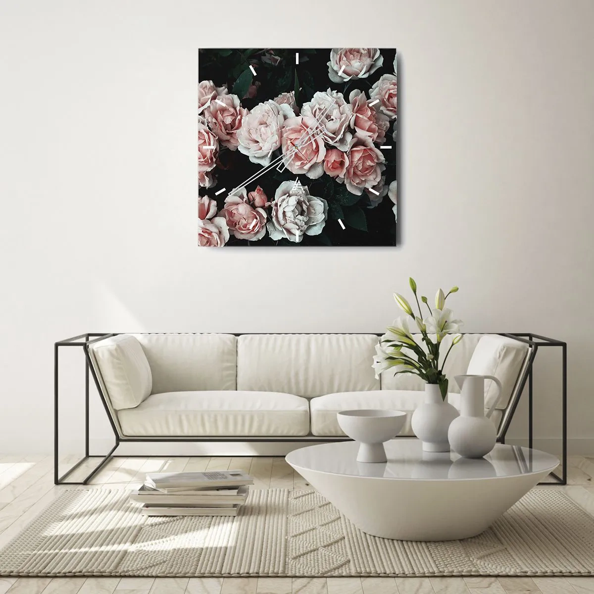 Reloj de pared - Reloj de vidrio - Conjunto de rosas - 40x40 cm