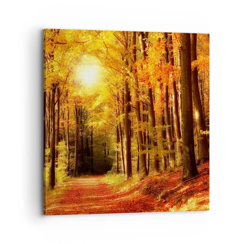 Cuadro sobre lienzo - Impresión de Imagen - Un otoño dorado en una carretera forestal - 70x70 cm