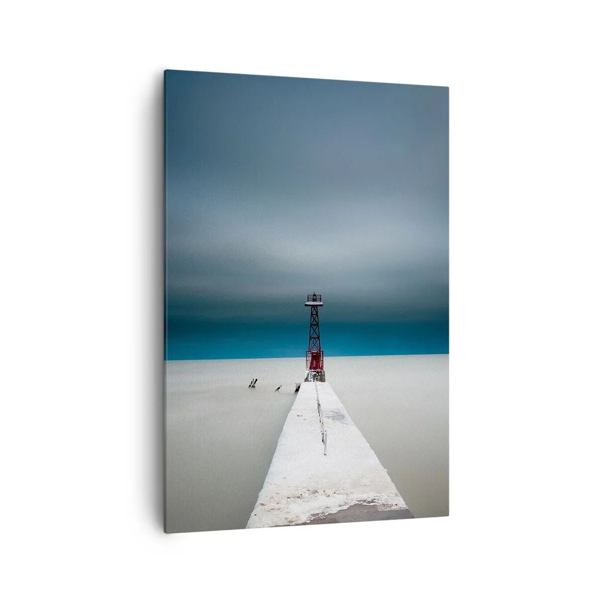 Cuadro sobre lienzo - Impresión de Imagen - Un faro al final de un muelle de hormigón en un paisaje desolado - 70x100cm - Encuentro con la inmensidad - Decoración de pared moderna para salón y dormitorio ARTTOR