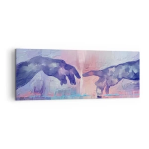 Cuadro sobre lienzo - Impresión de Imagen - Manos simbólicas en colores abstractos, haciendo referencia al tema de la creación. - 140x50cm - Chispa divina de vida - Decoración de pared moderna para salón y dormitorio ARTTOR