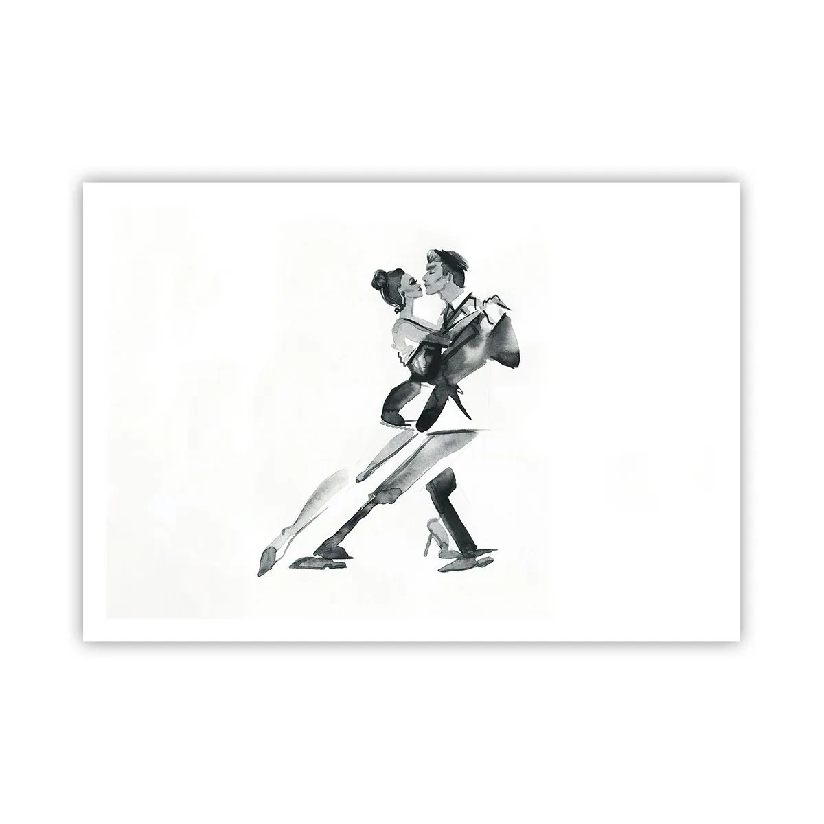 Póster - Una ilustración sutil de una pareja bailando en un estilo monocromático. - 100x70cm - Todos al son de la música - Decoración de pared moderna para salón y dormitorio ARTTOR