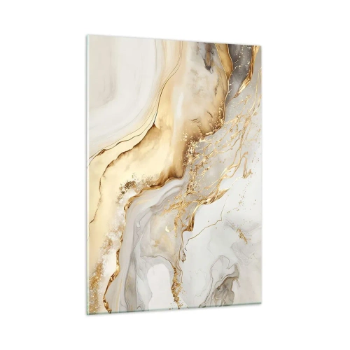 Cuadro sobre vidrio - Impresiones sobre Vidrio - Rayas abstractas doradas y beige sobre un fondo claro - 50x70cm - Abstracción: belleza y bondad - Decoración de pared moderna para salón y dormitorio ARTTOR