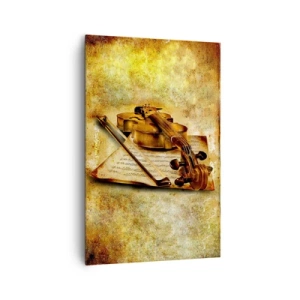 Cuadro sobre lienzo - Impresión de Imagen - Un violín con partitura sobre un fondo vintage en tonos cálidos. - 80x120cm - Se necesita un virtuoso de inmediato - Decoración de pared moderna para salón y dormitorio ARTTOR