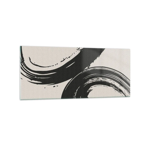 Cuadro sobre vidrio - Impresiones sobre Vidrio - Pinceladas dinámicas en negro sobre un fondo claro - 120x50cm - Barrido y circular - Decoración de pared moderna para salón y dormitorio ARTTOR