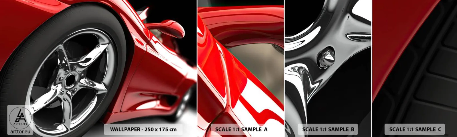 Muestra de fotomural autoadhesivo Deluxe Sticker - Creado para la velocidad - Automotor, Coche deportivo, Borde - 100x30 cm