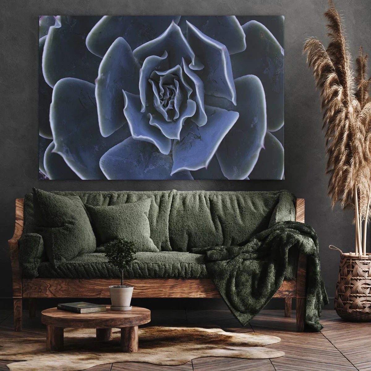 Cuadro sobre lienzo - Impresión de Imagen - Primer plano de una roseta suculenta verde - 70x50cm - Flor del desierto - Decoración de pared moderna para salón y dormitorio ARTTOR