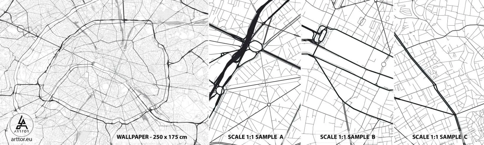 Muestra De Fotomural Standard Eco - Flor de París - Ciudad, Mapa de la ciudad, París - 100x30 cm