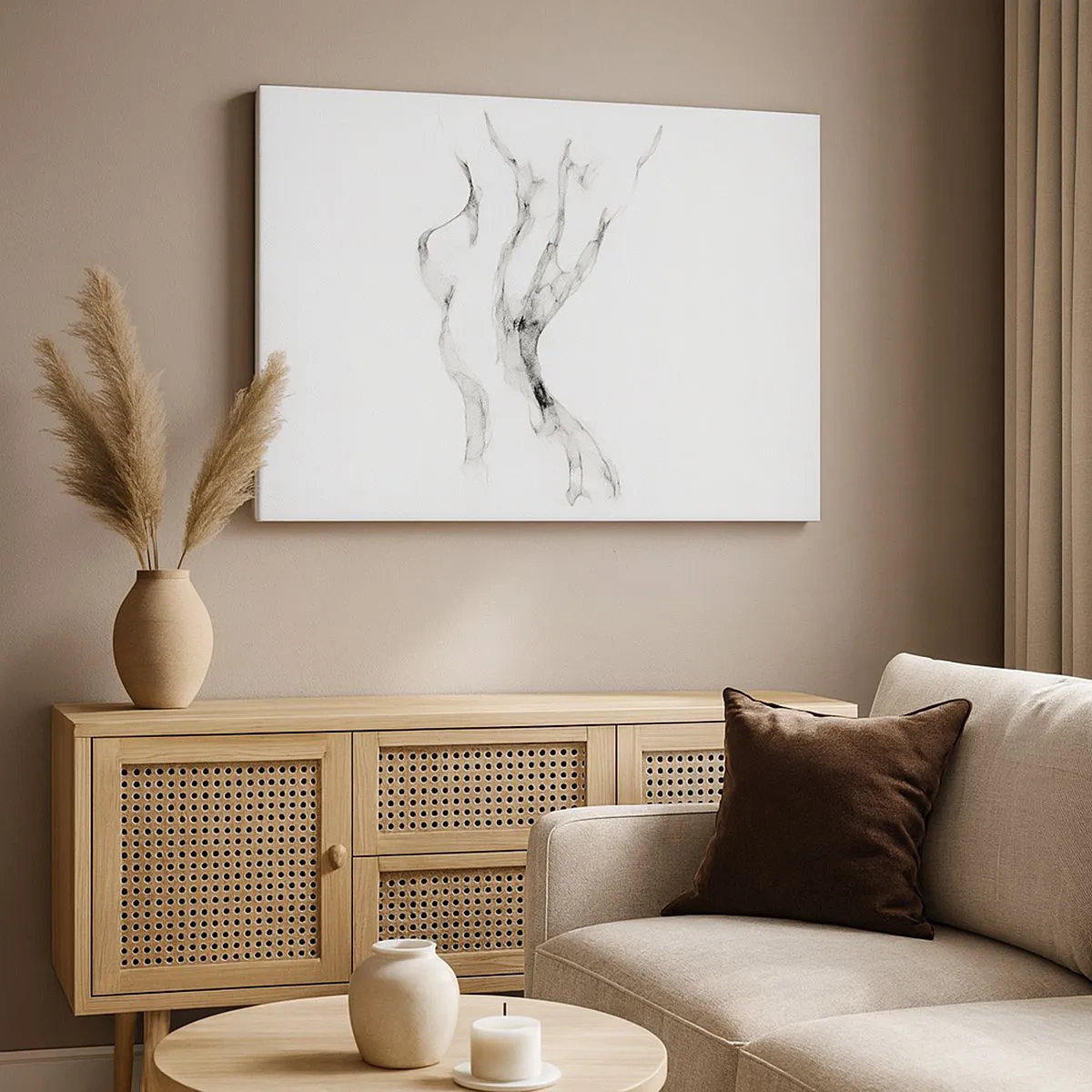 Cuadro sobre lienzo - Impresión de Imagen - Líneas delicadas y abstractas que se asemejan a estelas de humo sobre un fondo claro. - 70x50cm - Hermosa y fuerte - Decoración de pared moderna para salón y dormitorio ARTTOR