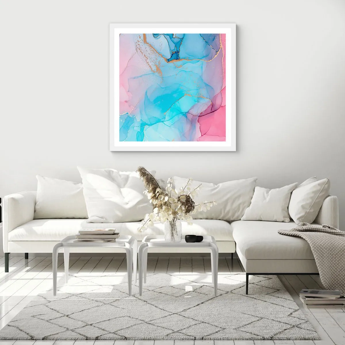 Póster en marco blanco - Reuniones y encuentros de colores - 60x60 cm