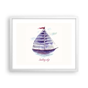 Póster en marco blanco - Velas izadas y aguas tranquilas - 50x40 cm