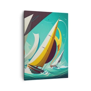 Cuadro sobre lienzo - Impresión de Imagen - Una ilustración dinámica de veleros en un mar tempestuoso. - 50x70cm - Afrontar los elementos - Decoración de pared moderna para salón y dormitorio ARTTOR