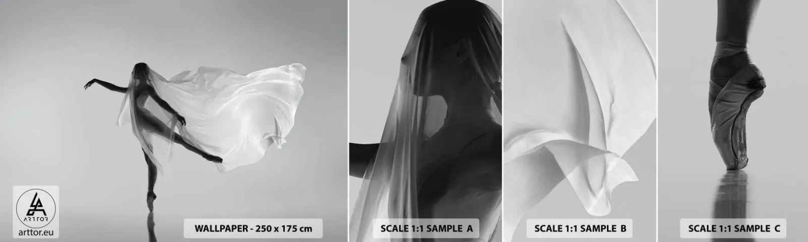 Muestra de fotomural autoadhesivo Deluxe Sticker - Ligereza y gracia - Mujer, Bailar, Modelo - 100x30 cm