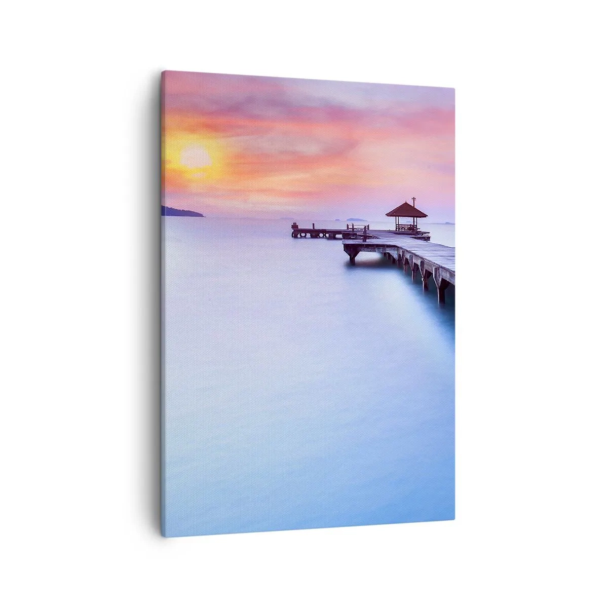 Cuadro sobre lienzo - Impresión de Imagen - Muelle de madera que conduce al agua durante la puesta de sol. - 50x70cm - Un mar de calma hasta el horizonte - Decoración de pared moderna para salón y dormitorio ARTTOR
