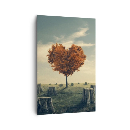 Cuadro sobre lienzo - Impresión de Imagen - Un árbol en forma de corazón en un campo de tocones, símbolo de esperanza. - 80x120cm - Todavía hay esperanza - Decoración de pared moderna para salón y dormitorio ARTTOR